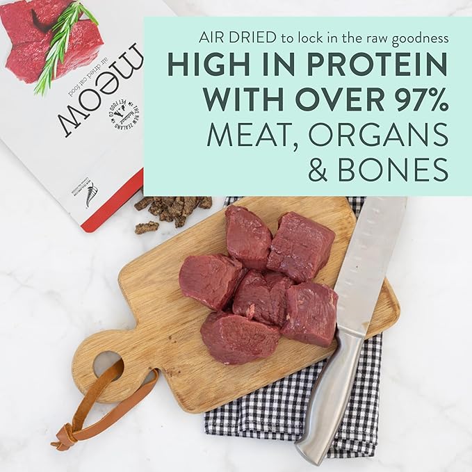 Meow Air Dried Cat Food - Venison Recipe, High Protein Dry Cat Food Use as a Complete Diet, Topper, Mixer, or as Cat Training Treats, All Life Stages, 26.5 oz