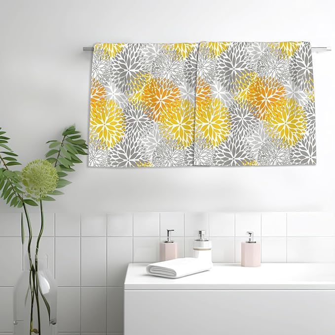 Orange and Grey Flowers Bath Hand Towels for Bathroom Decorative,Dehlia Flowers Soft Absorbent Hand Towels for Kitchen Home Gym Beach 16"x24"