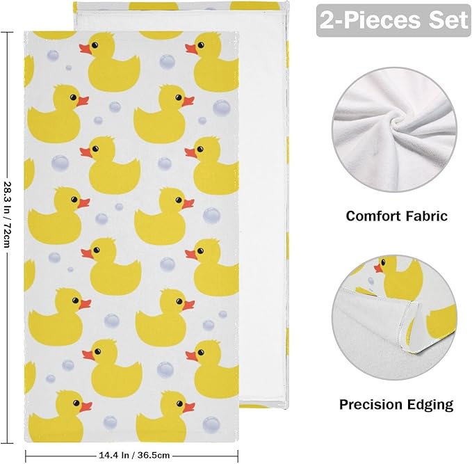 2 Pack Yellow Ducks Hand Towels for Bathroom,Microfiber Absorbent Cute Animal Ducky Farmhouse White Bath Hand Towels for Kitchen,Decorative Guest Bathroom Towels for Face,Shower,Gym 14"x28"