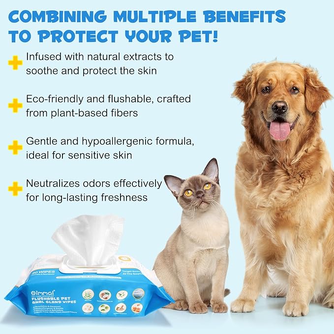 Anal Gland Wipes for Dogs, Dog Anal Gland Wipes with Aloe Vera & Vitamin E Helps Soothes Itching - Dog & Cats Supplies Grooming Wipes Anal Gland Support Wipes - 80P