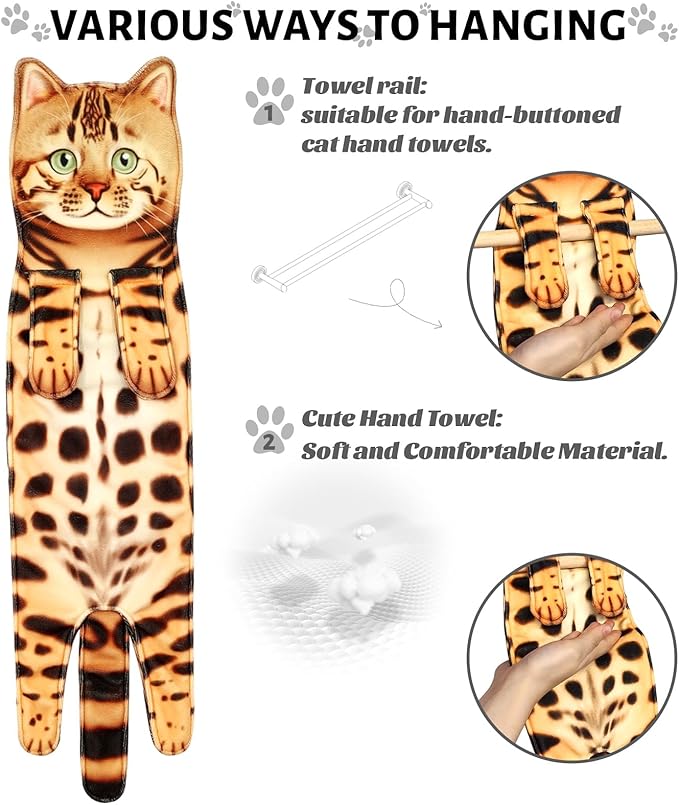 PAT JUUMG Funny Cat Hand Towels for Bathroom Kitchen Decor Towel,Cute Decorative Hanging Face Towels,Super Absorbent Soft, Housewarming Gift,Cat Lovers Gifts for Women (Leopard)