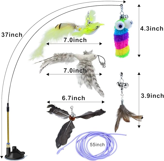 Interactive Bird Simulation Cat Toy Set Suction Cup Cat Wand Toy for Indoor Cats Suitable for Kitten to Play Exercise