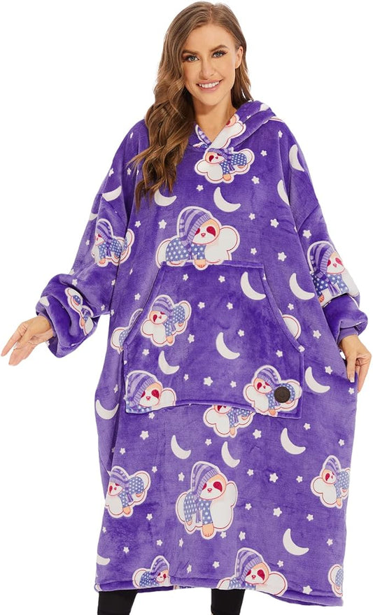 THREE POODLE Wearable Blanket Hoodie, Glow in The Dark Oversized Hoodie Blanket, Sherpa Hooded Blanket Sweatshirt for Adults Women Men Kids, Cozy Gifts