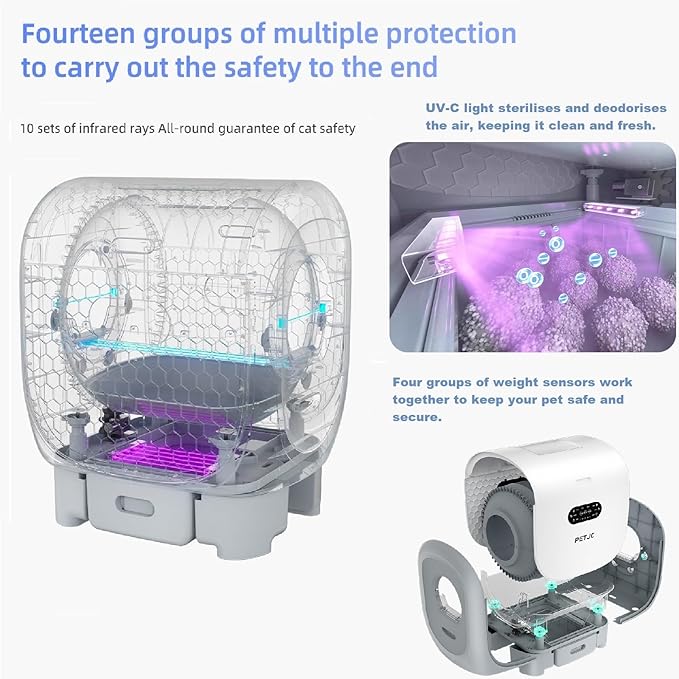 101L Automatic Cat Litter Box Self Cleaning Large Dual Exit Robot Litter Box with Automatic Cleaning for Large Cats, Odor Control, Low Noise, Scoop-Free 10 Days, No App, Pet Activity Structure