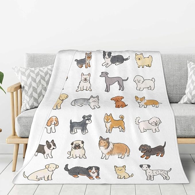 Kids Cute Dogs Print Blanket Throw 60"x50", Plush Flannel Blankets with Dogs On It, Soft Warm Decorative for Kids Women Dog Lovers