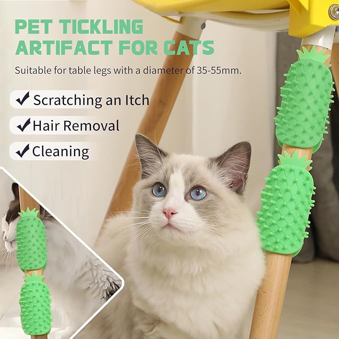 2Pcs Pineapple Cat Self Groomer and Corner Brush, Reduce Shedding, Scratching and Itchiness, Pet Tickling Artifact with Silicone Bristles, Easy Installation for Cat Dog Pet Self Cleaning Cat Brush Toy