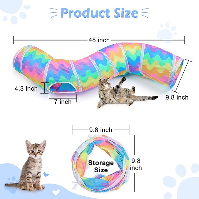 Glittme Cat Tunnel, Cat Tunnels for Indoor Cats, S-Shape Peekaboo Cat Cave with Cat Toys, Foldable Cat Tubes and Tunnels for Cats, Rabbit, Puppy, Guinea Pig