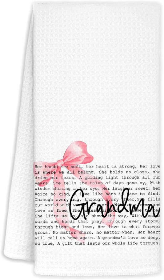 Coquette Pink Bow Grandma Kitchen Towels Decorative, for Grandma Dish Towels, Grandmother Gifts Hand Towels Drying Cloth for Kitchen Bathroom Decor, 16x24 Inch