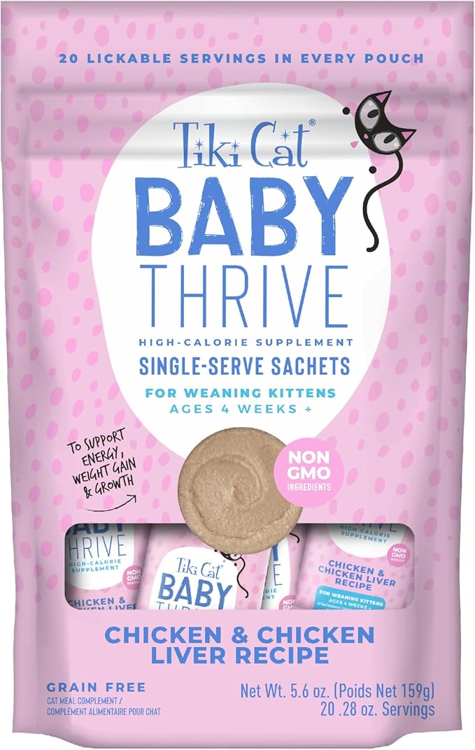 Tiki Cat Baby Thrive, Chicken & Chicken Liver Mousse, 5.6 oz. Pouch (20 Individual Servings)