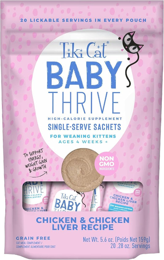 Tiki Cat Baby Thrive, Chicken & Chicken Liver Mousse, 5.6 oz. Pouch (20 Individual Servings)
