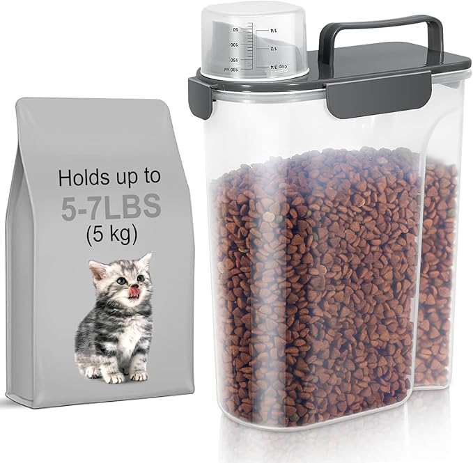 Airtight Cat Food Storage Container 5-7 lbs,Dog Food Storage Container with Large Spout,Buckle-Lock Pet Food Container for Dog, Cat, Bird Seed - Dog Treat Container Dry Food Storage Bin.