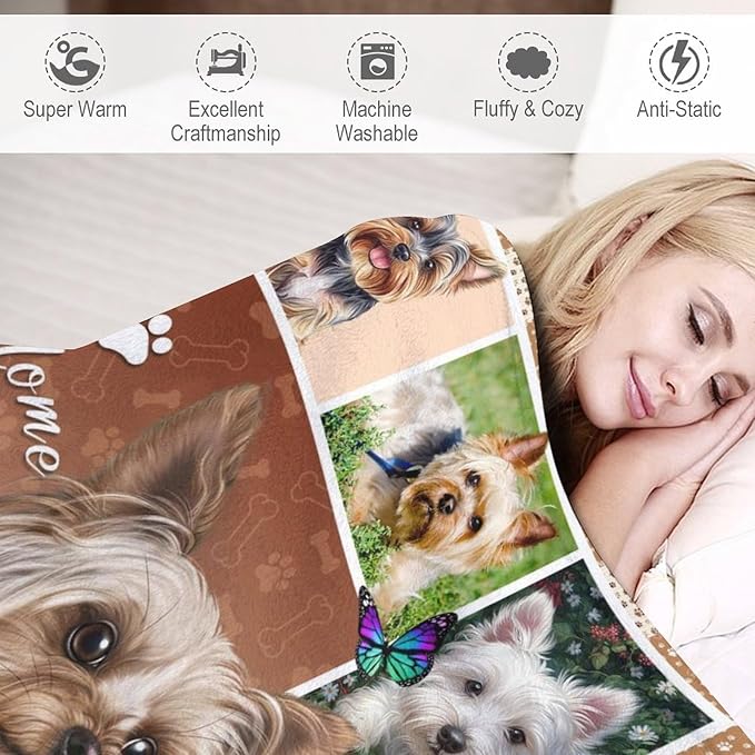 Yorkie Blanket Dog Yorkie Gifts for Girls Boys Woman Yorkshire Lover Throw Blankets Soft Blanket Warm Fleece Flannel Plush Blankets for Bed Sofa Couch 50"x60"