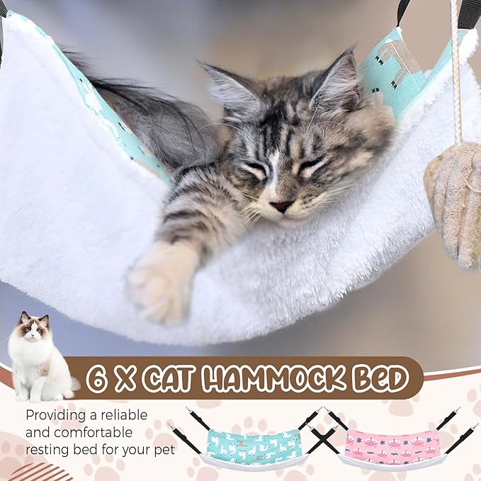 Barydat 6 Pcs Reversible Cat Hammock Bed 18.9 x 15 Inch Soft Breathable Pet Cage Hammock with Adjustable Straps Ferret Hammock Double Sided Cat Hammock Hanging for Kitten Puppy or Small Pet (Plush)