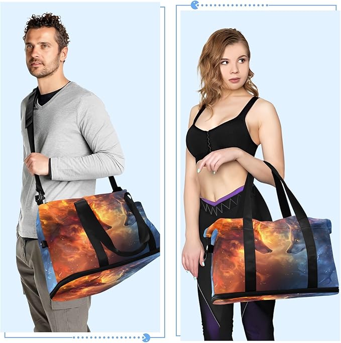 A Wolf Composed Of Starry Sky Travel Duffel Bag Waterproof Gym Sport Tote Bag Carry On Weekender Bag with Compartment