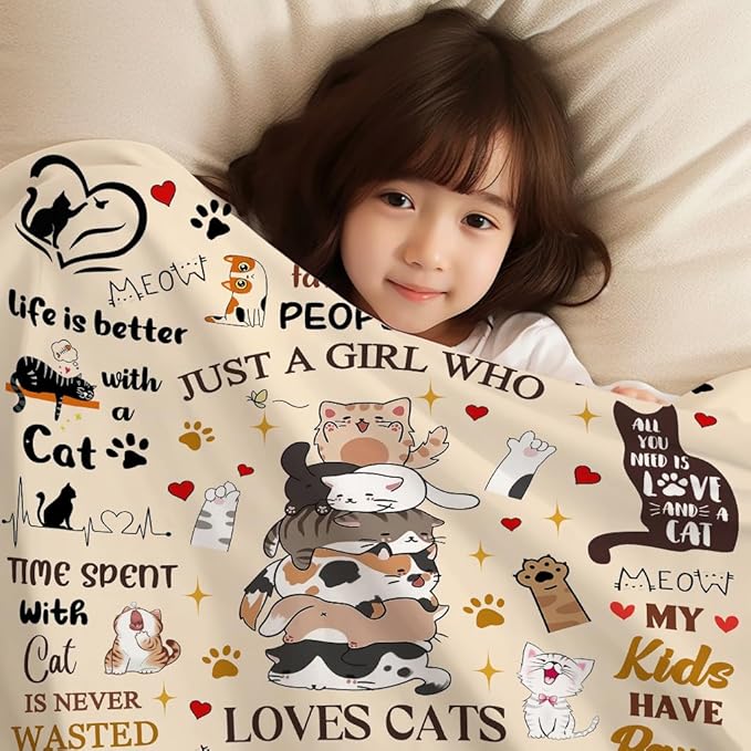Cat Gifts Blanket - Cute Kitten Pet Throw Blanket for Cat Lovers - Adults, Women & Girls - Christmas & Thanksgiving Gifts - 50"X40"