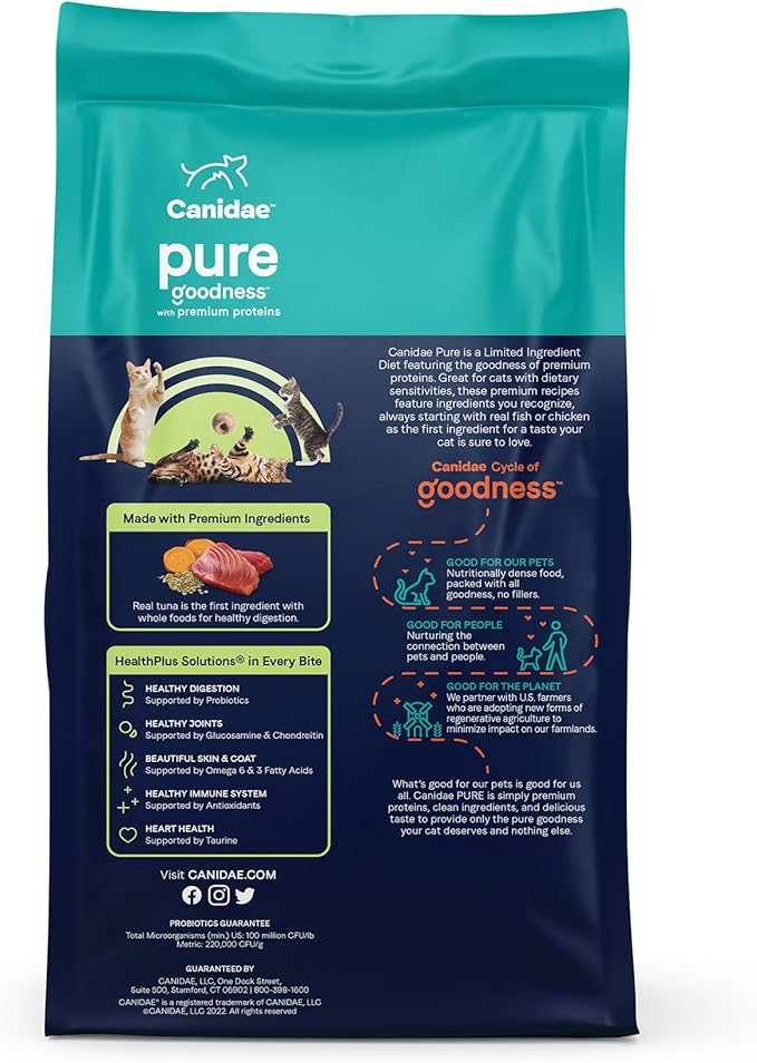 Canidae Pure Weight Management Limited Ingredient Premium Dry Cat Food, Real Tuna Recipe, 10 lbs, Grain Free