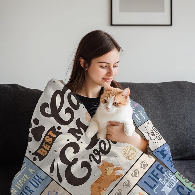 Cat Mom Gifts for Women Blanket, Cats Themed Lover Gift Blankets for Cat Lovers, for Mom, Crazy Cats Lady Gifts, 60"X80"