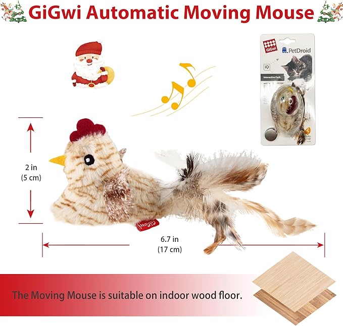 Gigwi Interactive Cat Toys for Indoor Cats, Cat Mouse Toys 2 Pcs with Electronic Realistic Squeaky Sound, Automatic Moving Kitten Toys Electric Mice Toy Self Play Exercise(Brown Ears& Chicken)