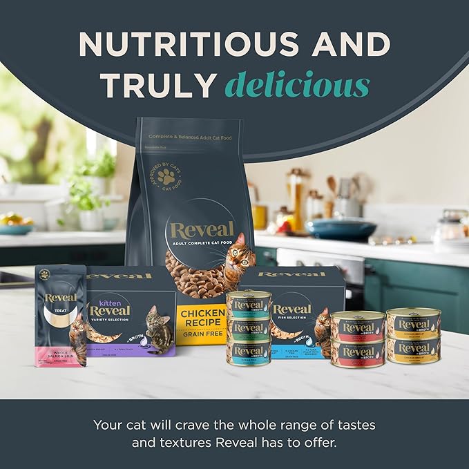 Reveal Natural Wet Cat Food, 12 Count, Grain Free, Limited Ingredient Cat Food Pouches, Tuna with Sea Bream in Broth, 2.47 oz Pouches