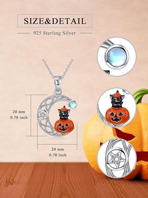 Black Cat/Dragon/Fox/Wolf Necklace 925 Sterling Silver Celtic Moon Pentagram Pendant Gothic Jewelry Goth Halloween Gifts for Women