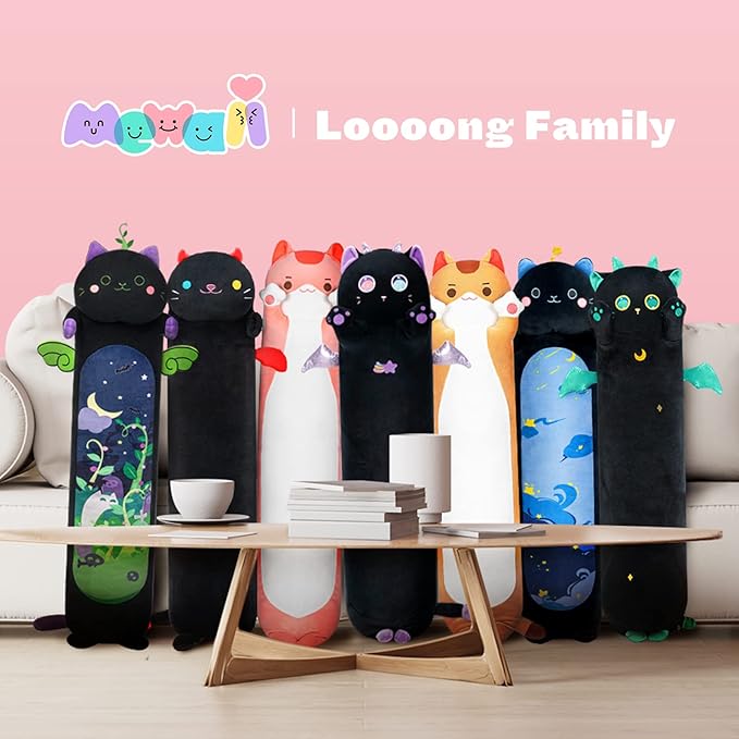 Long Cat Plush Body Pillow, Cute Purple Big Eyes Cat Stuffed Animals Kawaii Plushies, Squishy Body Pillow Plush Toys for Kids Girls Boys (36 Inches)