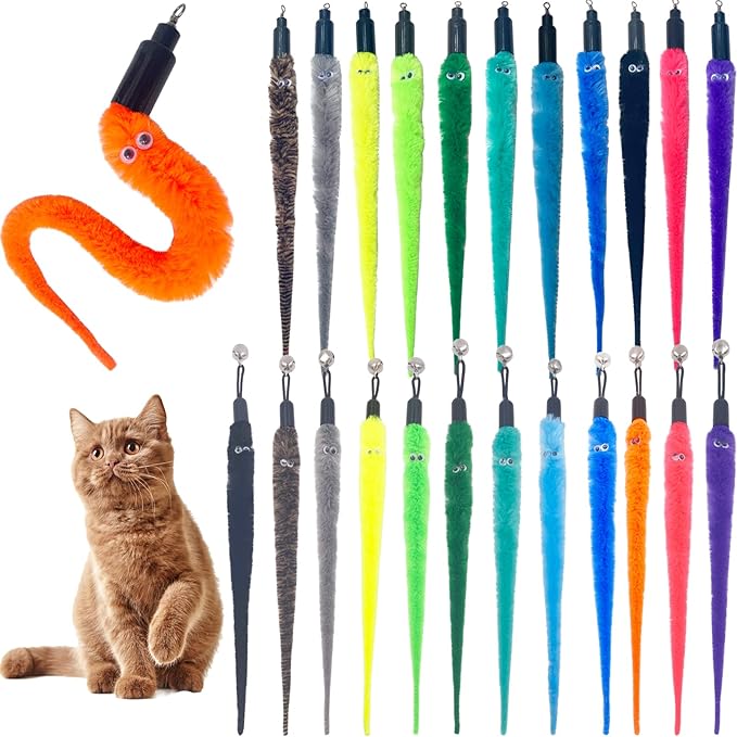 Cat Worm Toy Refills Cat Wand Replacement Worms, 24 PCS Cat Worms Refill, Interactive Cat Wand Attachments Worms for Cat Toys