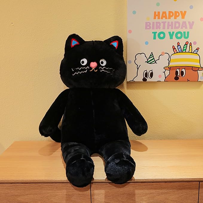 Cuddly Cat Stuffed Animal Toy, Soft Huggable Plush Pillow for Boys Girls Kids Girlfriend Ideal Valentines Day Gifts (Black,37 inch)