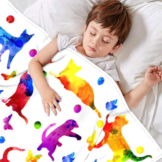 Cute Cat Blanket Super Soft Flannel Throw Blanket Bedding Cat Gifts for Cat Lover Woman Kids Adults 50"x40"