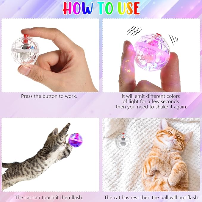 CHENGU 15 Pieces Ghost Hunting Cat Ball Light up Cat Balls Motion Activated Interactive Cat Toy Small LED Glowing Pet Ball for Animal Dog Running Activity Indoor Supplies, 1.38 x 1.5 Inches