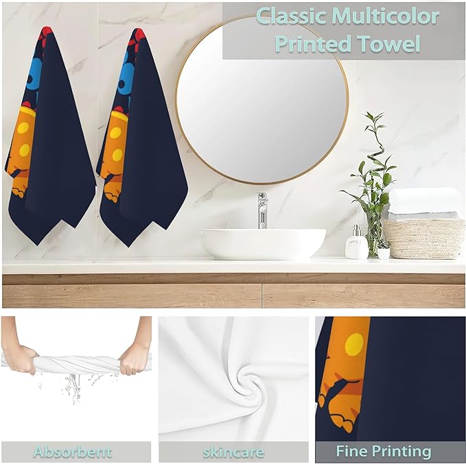 Cute Dino 2 Pack Hand Towels for Bath,Cartoon Dinosaur Decorative Towels Highly Absorbent Soft Towels for Bathroom Beach Kitchen Spa Gym Face Towel 14x28 Inch