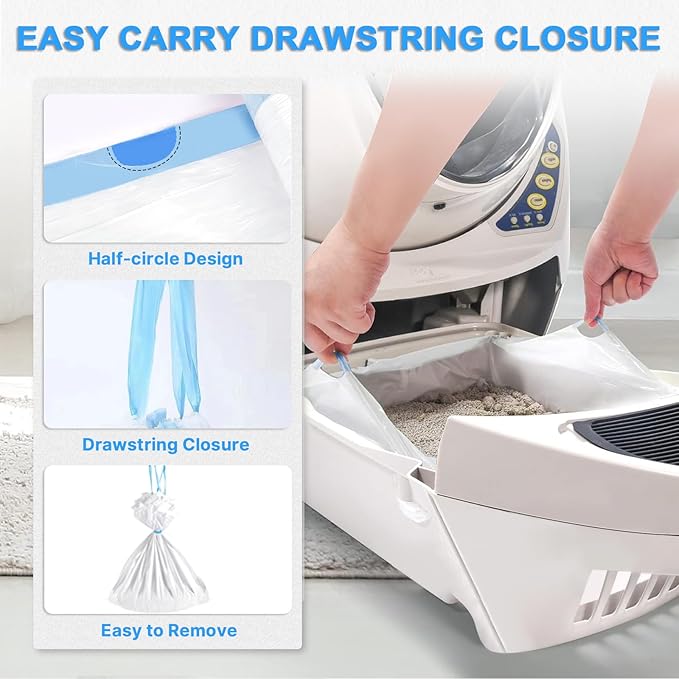 120 Count Cat Litter Box Liners 25" x 15.7", Heavy Duty Cat Litter Bags Compatible with Litter-Robot 3/4, Automatic Cat Litter Box Self Cleaning Bags Trash Bags with Drawstring