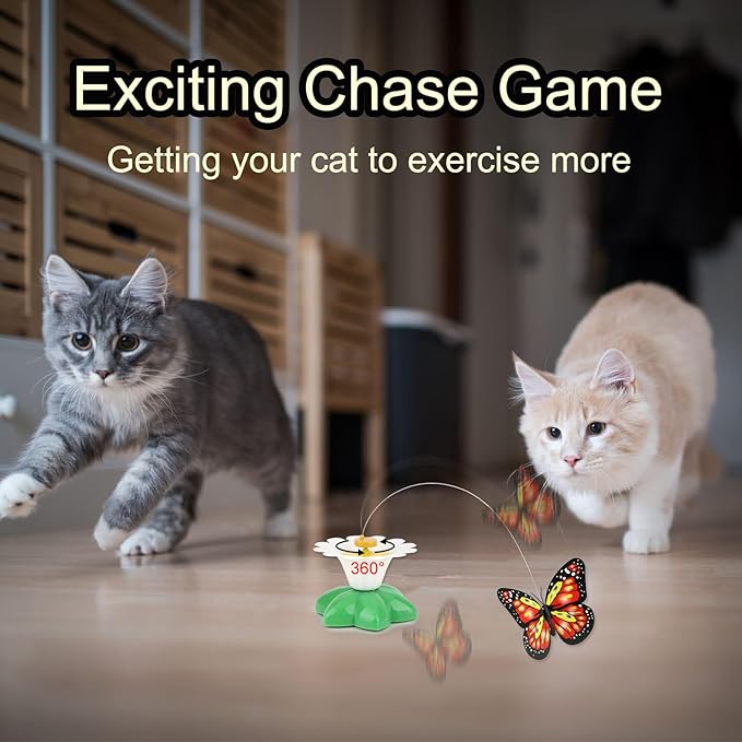 Hypeety Interactive Cat Toys Funny Electric Rotating Butterfly Steel Wire Pet Cat Kitten Teaser Toy for Indoor Cats (Color Random, Without Batteries)