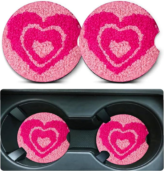 Car Coasters for Cup Holders,2 Pack Love Car Cup Holder Coasters,2.75" Universal Size Anti Slip Rubber Mat,Automotive Cup Holder Decal Decor Accessories,Gifts for Her Wife Birthday Anniversary