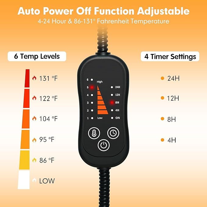 azuza Pet Heating Pad for Dogs and Cats, 6 Adjustable Temperature with Timer, Waterproof and Chew-Resistant Cord, Comfortable Fabric Dog Heating Mat, Auto Power-Off(16"x28")