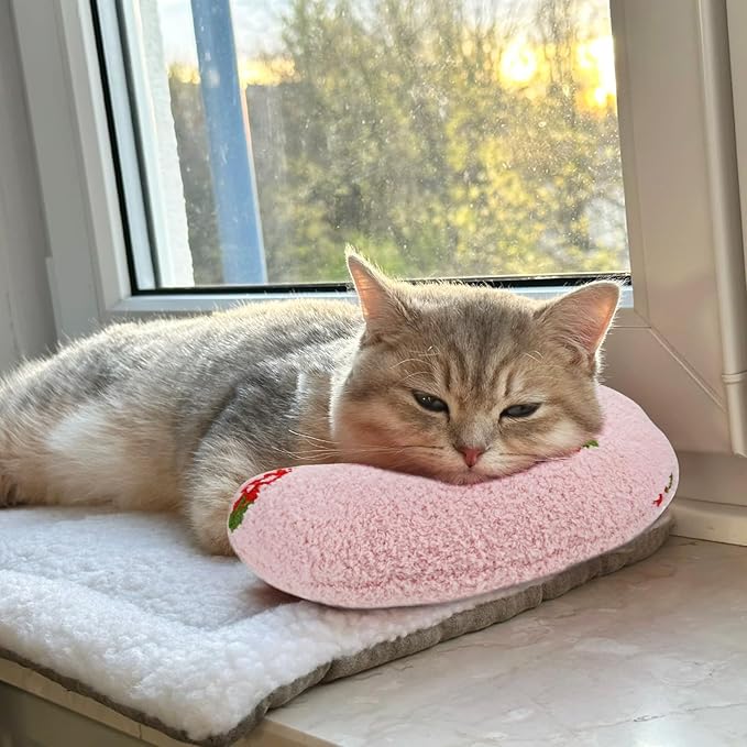 3 Pcs Kitten Pillow for Indoor Cats Puppy Cute Embroidery Pattern Kitten Pillow Bed Curl UP Half Donut Pet Sleeping Improve Pillow for Girl Boy Cats