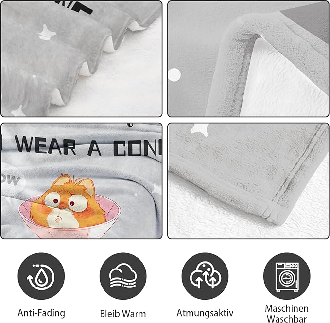 Get Well Gifts for Women After Surgery, Recovery Blanket, Surgery Recovery Gifts for Women, Well at Least, Get Well Soon Blanket Present, Grey Cute Cat Present