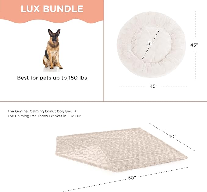 Best Friends by Sheri Bundle Set The Original Calming Lux Donut Cuddler Cat and Dog Bed + Pet Throw Blanket Oyster Extra Large 45" x 45"