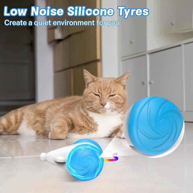 Interactive Cat Mouse Toy with LED Lights, Smart Cat Toy for Indoor Cats, USB Rechargeable Automatic Electric Cat Toy, Bule