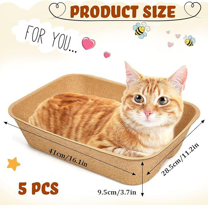 5 Pack Small Disposable Litter Kitten Box Disposable Cat Litter Tray Paper Cat Litter Box for Indoor Outdoor Small Animals Cat, Hamster, Guinea Pig, Mice, Bunny and More, 16.1 x 11.2 x 3.7 Inches