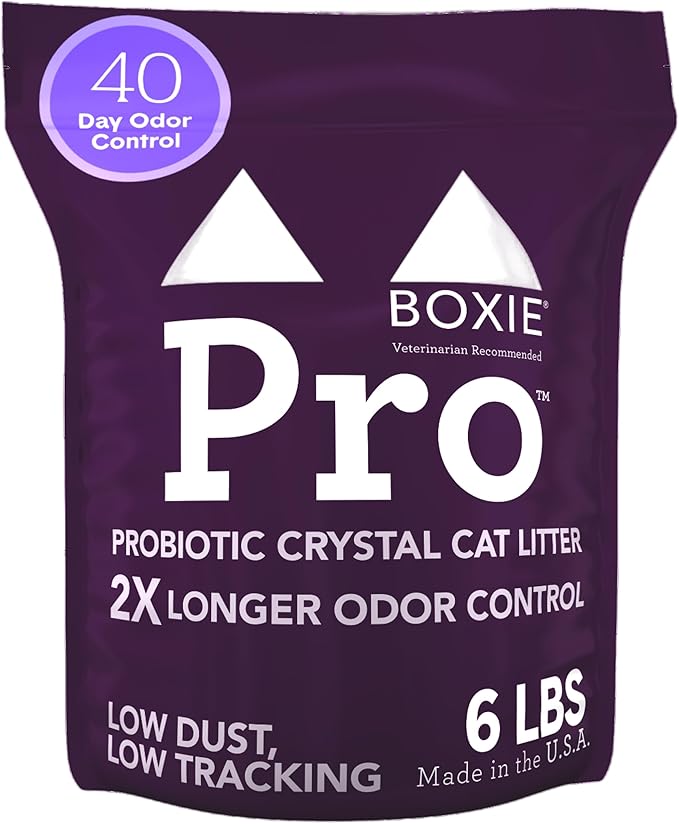 Boxie® Pro™ 40 Day Probiotic Odor Control Non-Clumping Crystal Cat Litter, 6 lb, Self-Cleaning, MicroDry™ Crystals, 99.9% Dust-Free, Long-Lasting, Health Benefits for Multi-Cat Homes