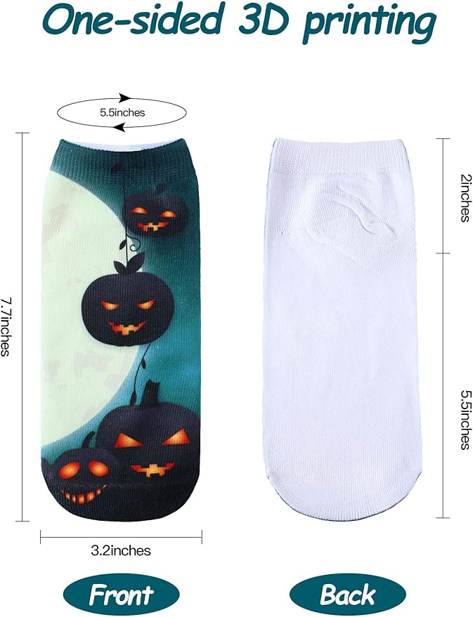 Boao 6 Pieces Christmas Socks 3D Print Short Casual Funny Halloween Pumpkin Cat Ankle Socks
