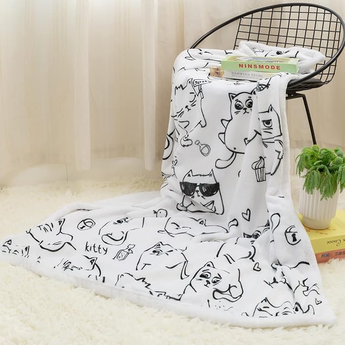Sviuse Cat Blanket Cat Gifts for Cat Lovers Soft Flannel White Cats Pattern Throw for Girls Women Kids (50" X 60", Cat 7)