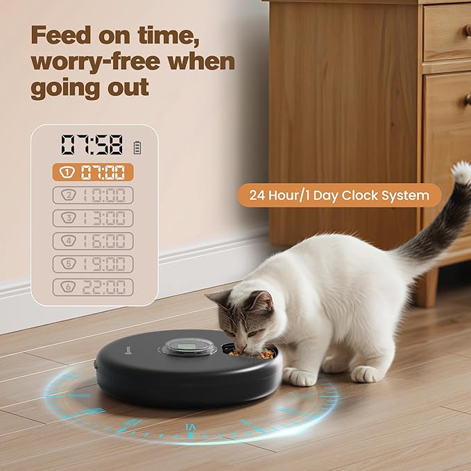 Automatic Cat Feeder Wet Food: Cordless Dog Food Dispenser - Small Pet Fresh Food Refrigerated Container with 2 Ice Packs - Programmable Timer AA Battery Powered Kitten Feeding Bowls - 6 Meals Per Day