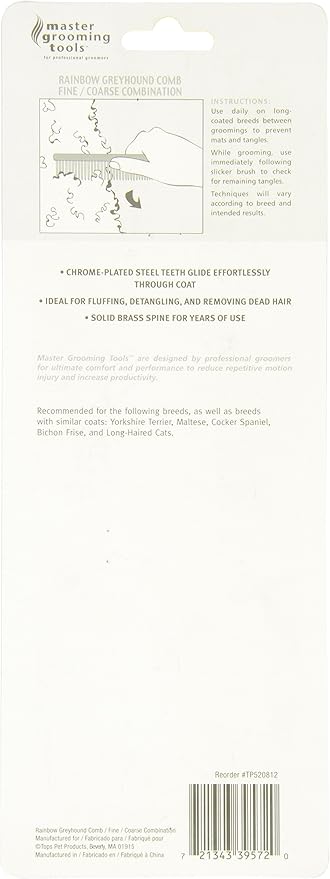 Master Grooming Tools Rainbow Greyhound Combs — European-Style Combs for Grooming Dogs - Fine/Coarse, 7½", Medium, blue