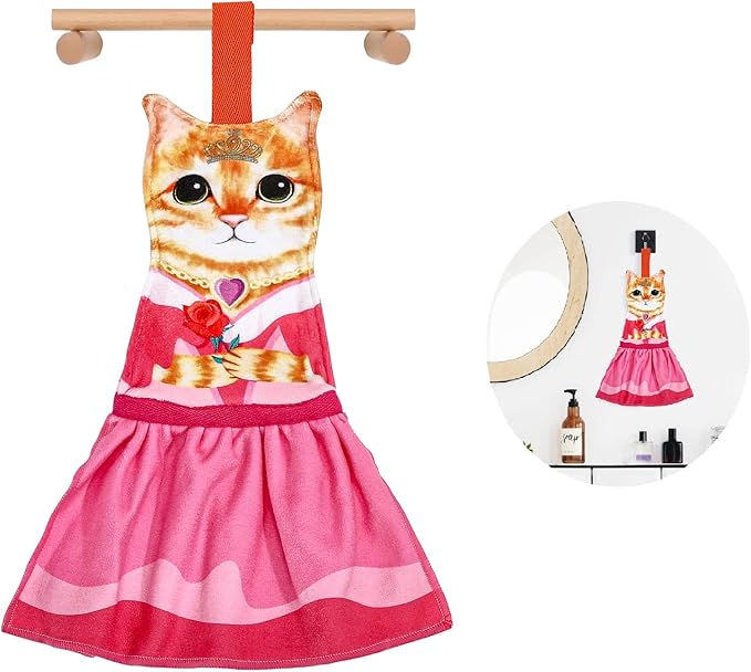 Cat Funny Hand Towels for Bathroom Kitchen - Cute Decorative Fairy Tale Cat Decor Hanging Washcloths Towels Super Absorbent Soft- Housewarming Birthday Christmas Fun Gifts for Women Cat Lovers