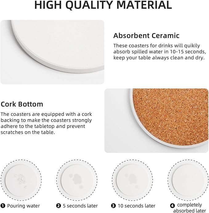 Anchor Coasters for Drinks, Set of 4, 4 Inch Wooden Background Absorbent Diatomite Ceramics Nautical Coasters for Coffee Table with Cork Base Tabletop Protection Suitable for Dining Desks Restaurants