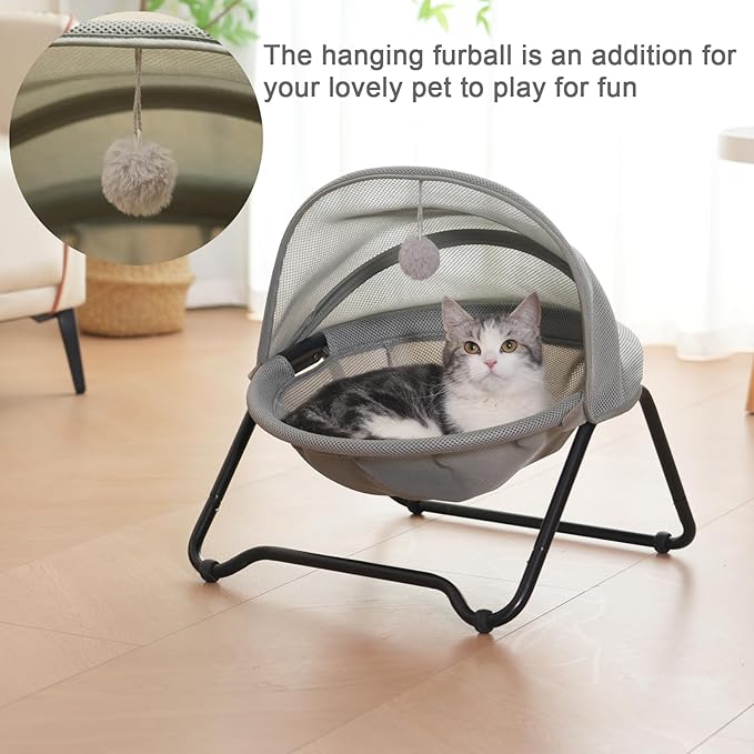 Cat Bed, Cat Hammock, Free-Standing Elevated Pet Hammock Bed, Small Dog Bed with Removable Washable Mesh, for Sleeping Pets up to 20 lb, Couch for Indoors (Gray)