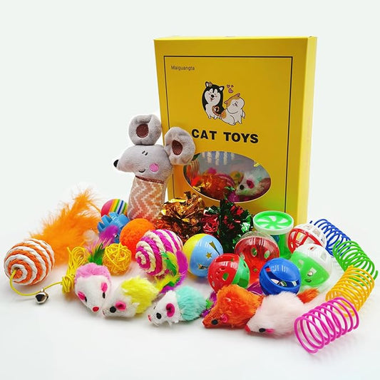 25 PCS Assortment of Cat Toys - Hanging Door Cat Toy,Catnip Toys,Feather Teaser,Mice,Colorful Balls & Bells.Perfect for Kittens,Cats,and Puppies