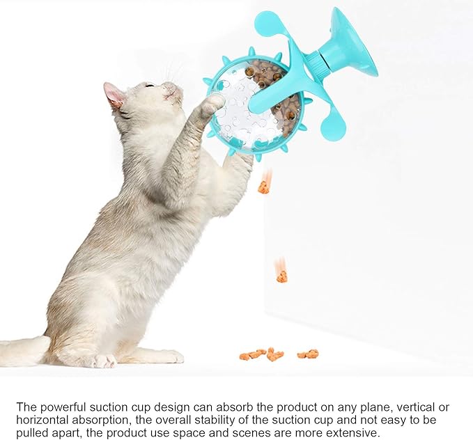 Pet Toy, Rotation Cat Puzzle Toy Food Leakage Pet Cat Leaking Toy Interactive Cat Toys Pet Toy, Ferris Wheel Food Dispensing Pet Slow Feeder Toy with Automatic 360° Turntable for Pet Trainer (Blue)