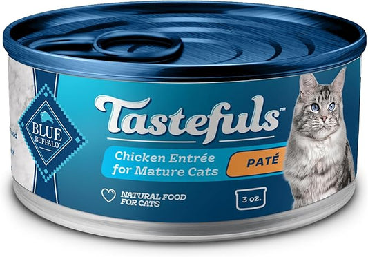Blue Buffalo Tastefuls Wet Cat Food Paté for Mature Cats, Made with Natural Ingredients | Chicken Entrée, 3-oz. Can (24 count)